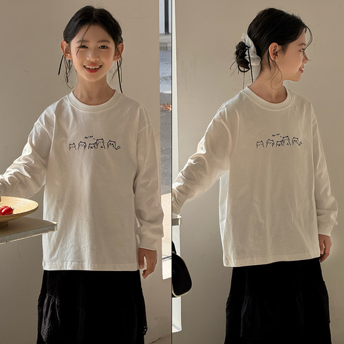 大E小e女童春季新款猫咪长袖T恤