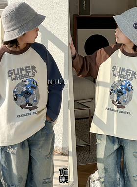 牛哆哆童装2024春新款儿童AB袖卡通长袖T恤男女童休闲打底衫63290