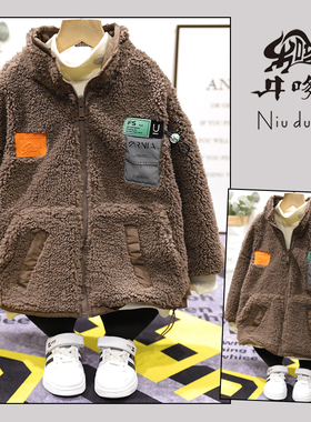 牛哆哆冬新款儿童两面穿毛绒外套男女童加绒羊羔毛上衣67201