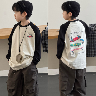 大E小e男女童滑板车印花长袖T恤