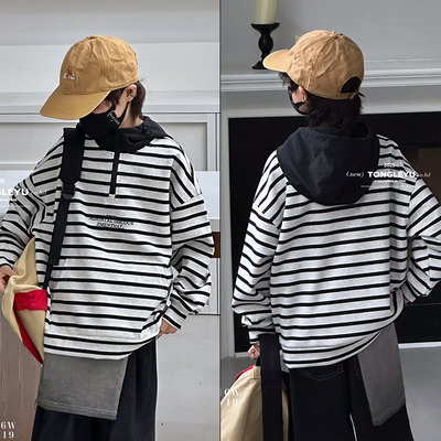 童乐鱼童装时尚条纹半拉链卫衣