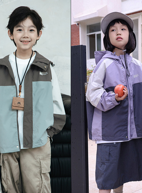 牛哆哆童装2024秋新款男女童中大童拼色拉链衫连帽梭织外套72361