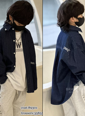 布芮欧童装春新款儿童简约牛仔衬衫男女童宽松休闲衬衣89301