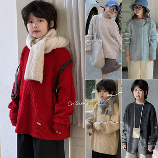 G+童装2024冬季新款男女中大童韩版百搭羊绒混纺麻花针织毛衣6898