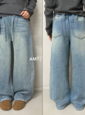 爱木橦童装2025冬季女童一体绒牛仔裤洋气满天星贴钻休闲裤潮7890