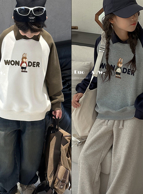 牛哆哆童装冬新款卡通兔子翻领一体绒卫衣男女童套头衫52838