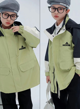 木瓜汁童装秋冬新款男女童连帽冲锋衣夹克拼接外套棉服85850