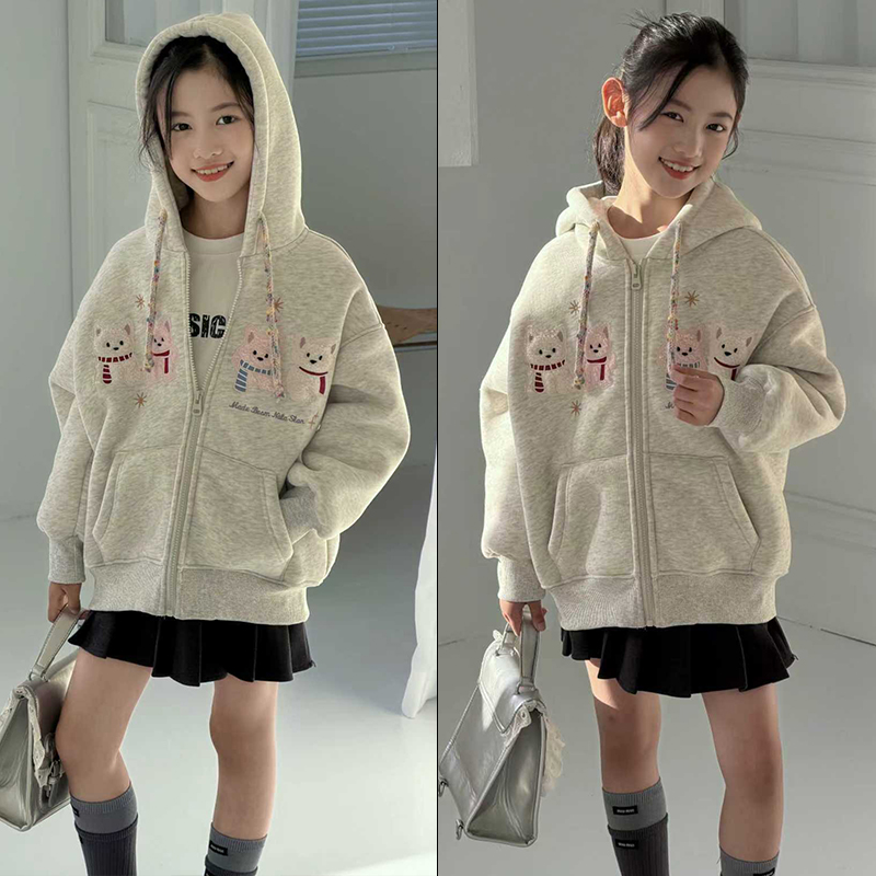 大E小e冬款男女童一体绒连帽卫衣