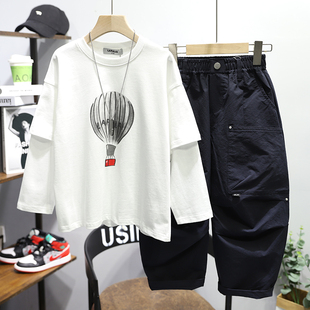 啦芙莱童装2026春季新款男女中大童热气球印花假两件长袖T恤8091