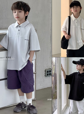 布芮欧童装2025夏季新款男女童翻领洋气POLO衫短袖简约款T恤16162