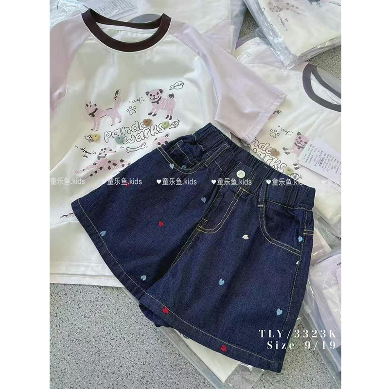 童乐鱼童装2025夏款女童中大童超薄爱心绣花牛仔短裤休闲裤潮3323