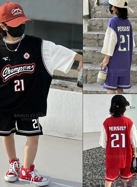 布芮欧童装夏装篮球服套装儿童短袖+短裤男女童运动球衣72287