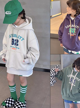 大E小e童装秋季新款宽松版字母做旧男女童时尚连帽卫衣27083