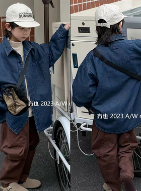 方也童装秋冬新款儿童夹棉牛仔衬衫中大童洋气衬衣外套23730
