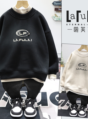 啦芙莱童装2025冬季新款男女中大童复古风一体绒卫衣套头衫潮8323