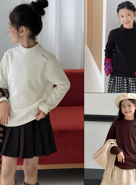 大E小e2025冬新男女童爱心字母刺绣半高领发热绒打底衫T恤潮9962