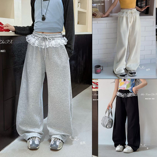 中大童弯刀裤 女童蕾丝花边阔腿针织裤 9652 2025春新款 小智同学童装