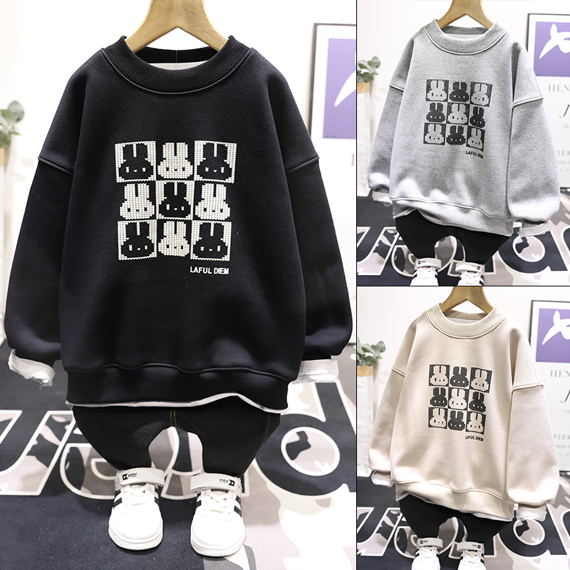 啦芙莱一体绒卫衣男女童套头衫