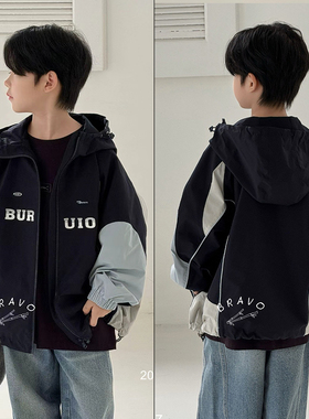 布芮欧童装2025秋季新款男女童洋气拼色连帽冲锋衣帅气外套20095