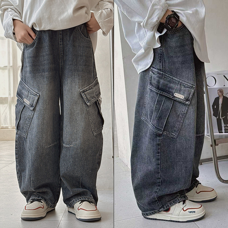 大E小e童装2025秋季新款男女童水洗工装牛仔裤儿童宽松休闲裤8523 - 封面