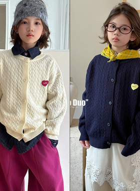 牛哆哆童装2025秋季新款女童韩版爱心针织开衫外套儿童毛衣15319