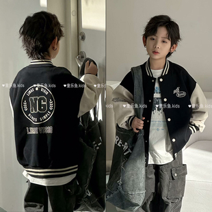 新款 儿童学院风拼色棒球服男女童夹克外套9903 2025春季 童乐鱼童装