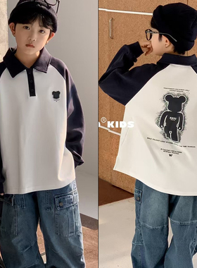牛哆哆童装2025春季新款男女童撞色卡通POLO领卫衣洋气上衣53983