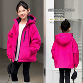 新款 大E小e童装 2025冬季 女童中大童加绒羊羔绒冲锋衣外套潮25A893