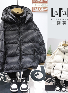 啦芙莱童装2025冬款羽绒服儿童90白鸭绒外套男女宝字母面包服6087