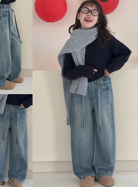 天依角童装2025冬季新款女童一体绒贴钻牛仔裤洋气加厚长裤25368