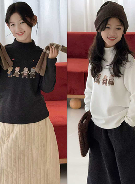 大E小e童装2025冬新男女童可爱小熊印花暖绒保暖长袖T打底衫9975