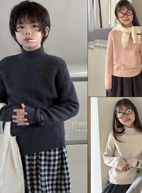 G+童装2025冬季新款男女童半高领加绒毛衣儿童罗纹针织衫潮52878