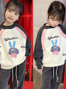 己U合品牌童装冬季新款款女童小兔子一体绒卫衣套头衫潮31092