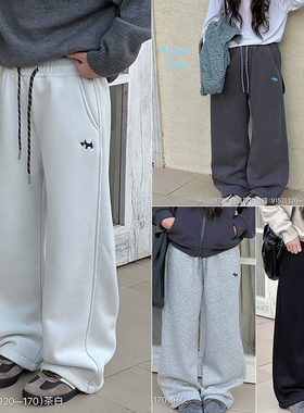 小智同学童装2024冬装儿童刺绣加绒针织裤男女童一体绒阔腿裤9152