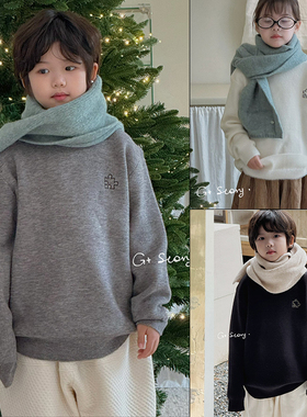 G＋童装2024冬儿童羊绒混纺毛衣男女童拼图刺绣一体绒针织衫6875