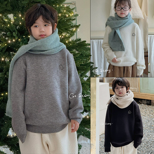 G＋童装 6875 2024冬儿童羊绒混纺毛衣男女童拼图刺绣一体绒针织衫