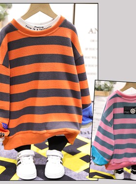 布芮欧童装秋新款男女童中大童条纹长袖卫衣儿童针织衫21219