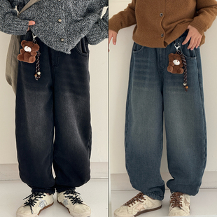 大E小e童装2025冬季新款男女童一体绒牛仔裤羊驼绒保暖长裤潮8762