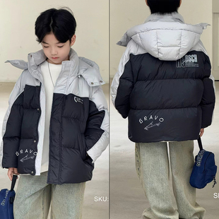 布芮欧童装2025冬季男女童拼色羽绒服洋气90白鸭绒保暖外套18136