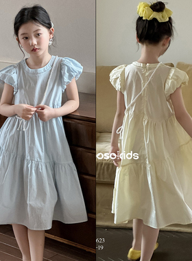 Wooso童装2025夏季女童连衣裙韩版洋气泡泡袖儿童纯棉公主裙88623