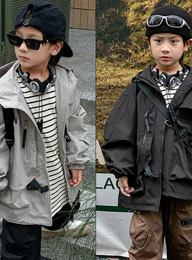大e小e童装秋季新款男女中大童百搭连帽外套儿童风衣潮31018