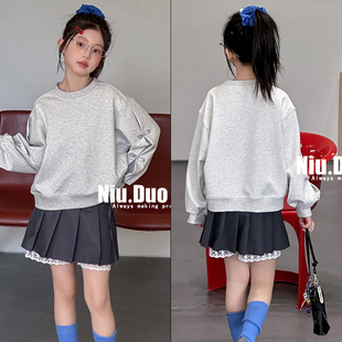 牛哆哆童装2026春季新款女童中大童韩版洋气短款圆领卫衣潮55625