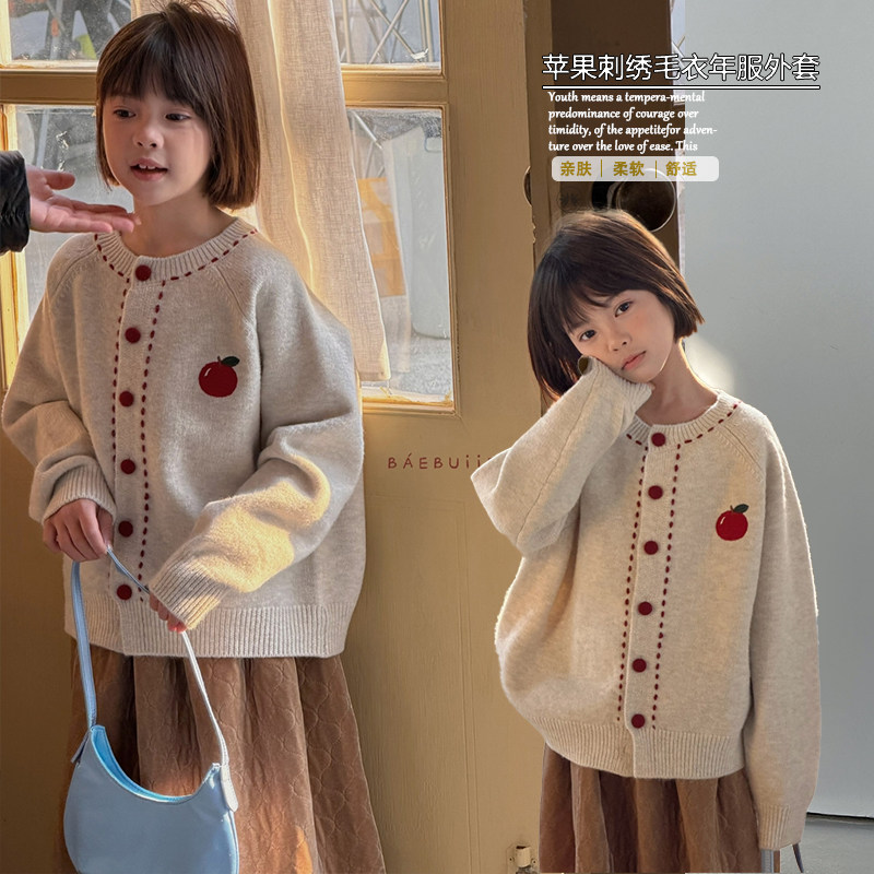 品牌童装2025冬季新款女童韩版甜美风苹果刺绣针织开衫毛衣529503,童装/婴儿装/亲子装,毛衣/针织衫,淘宝优惠券,粉丝福利购,淘宝优惠卷