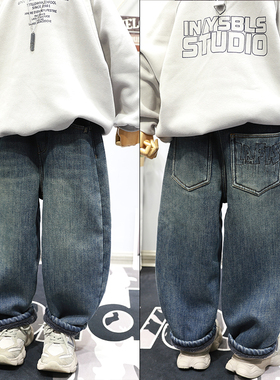 啦芙莱童装2025冬季新款男童刺绣牛仔裤羊驼绒加厚帅气休闲裤3259