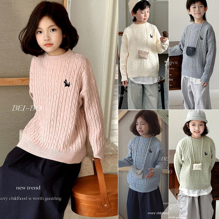 贝柏童装2024秋冬新款卡通刺绣毛衣男女童百搭针织套头上衣潮9230