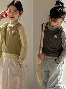 大E小e童装2026春季新款女童韩版时尚背心+长袖T恤两件套潮26009