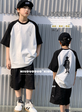 牛哆哆童装2025夏季男女童韩版插肩袖T恤宽松卡通短袖上衣潮63830