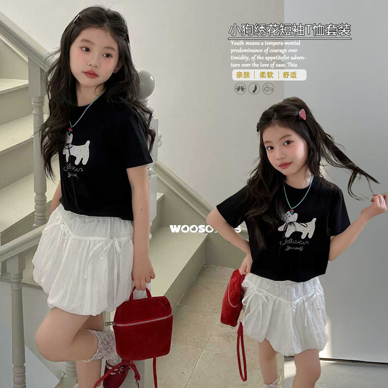 WOOSO吾束童装2026春夏新款女童套装短袖T恤+裙子两件套33308