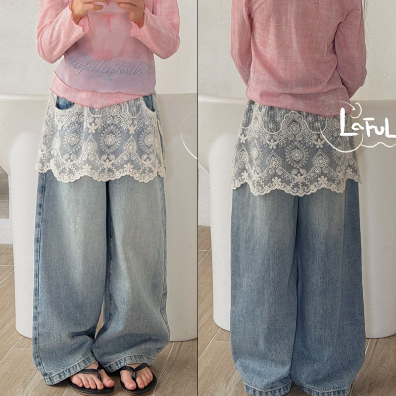 啦芙莱童装2026春季新款女童时尚蕾丝边裙牛仔裤宽松直筒裤潮1699