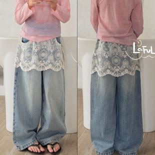 2026春季 宽松直筒裤 新款 蕾丝边裙牛仔裤 潮1699 女童时尚 啦芙莱童装